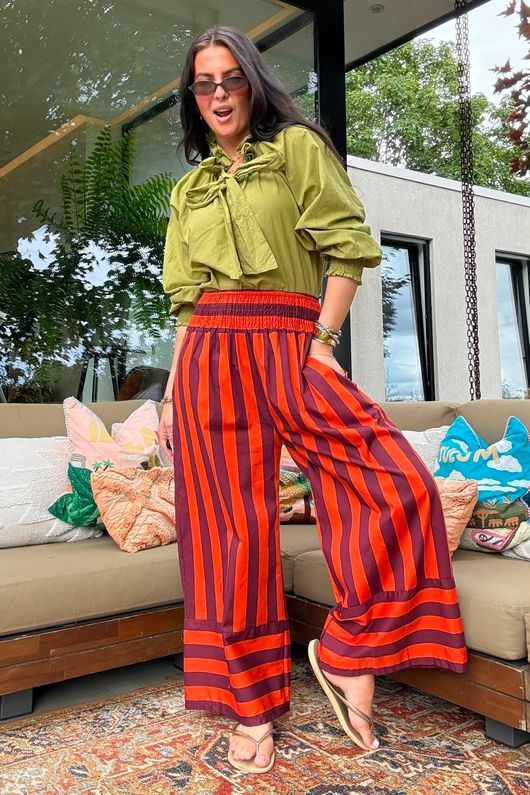 Bloc Stripe Wide Leg Pant Rioja & Rust